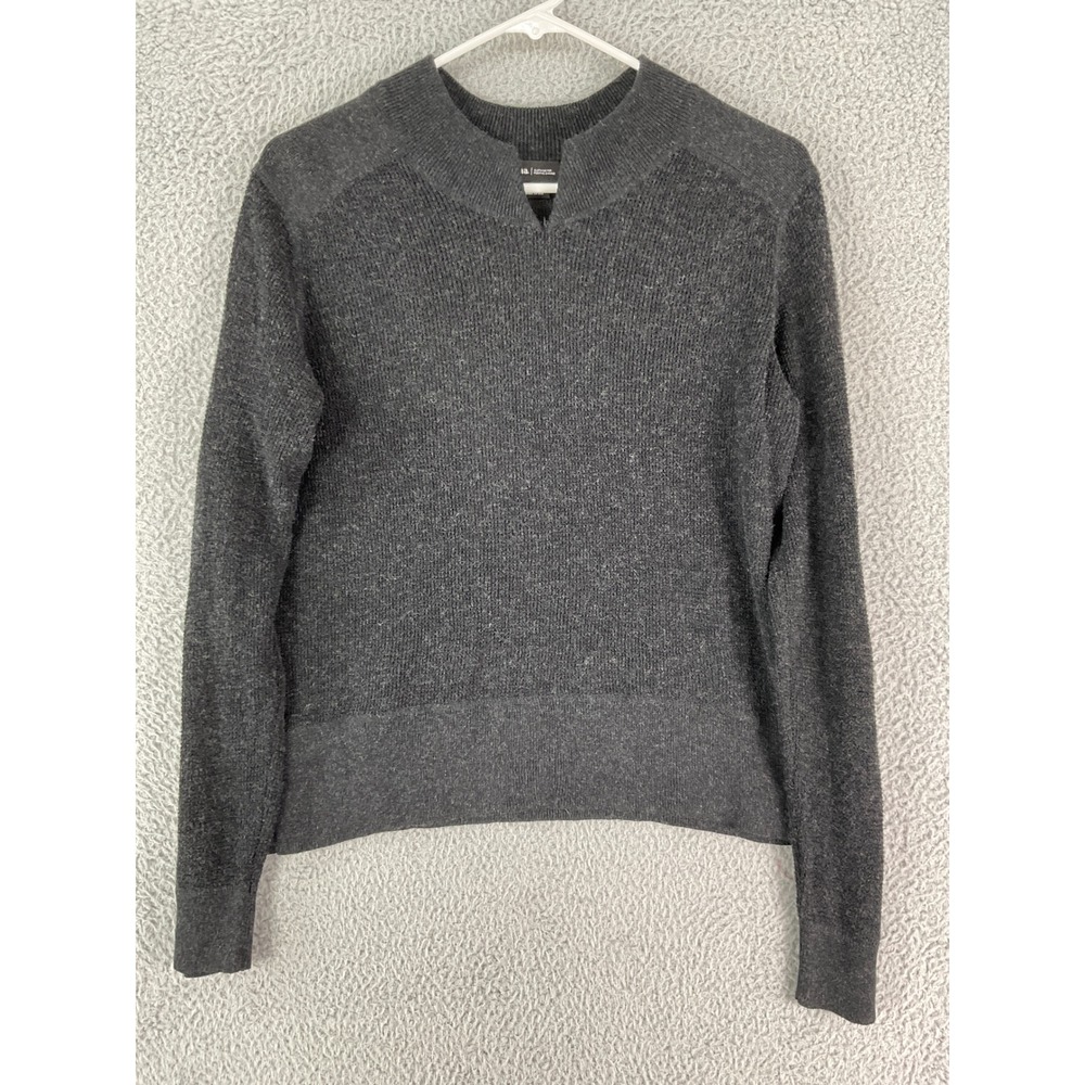 Prana Sweater Womens Medium Gray Cotton Wool Blend Notched Neck Ribbed Pullover